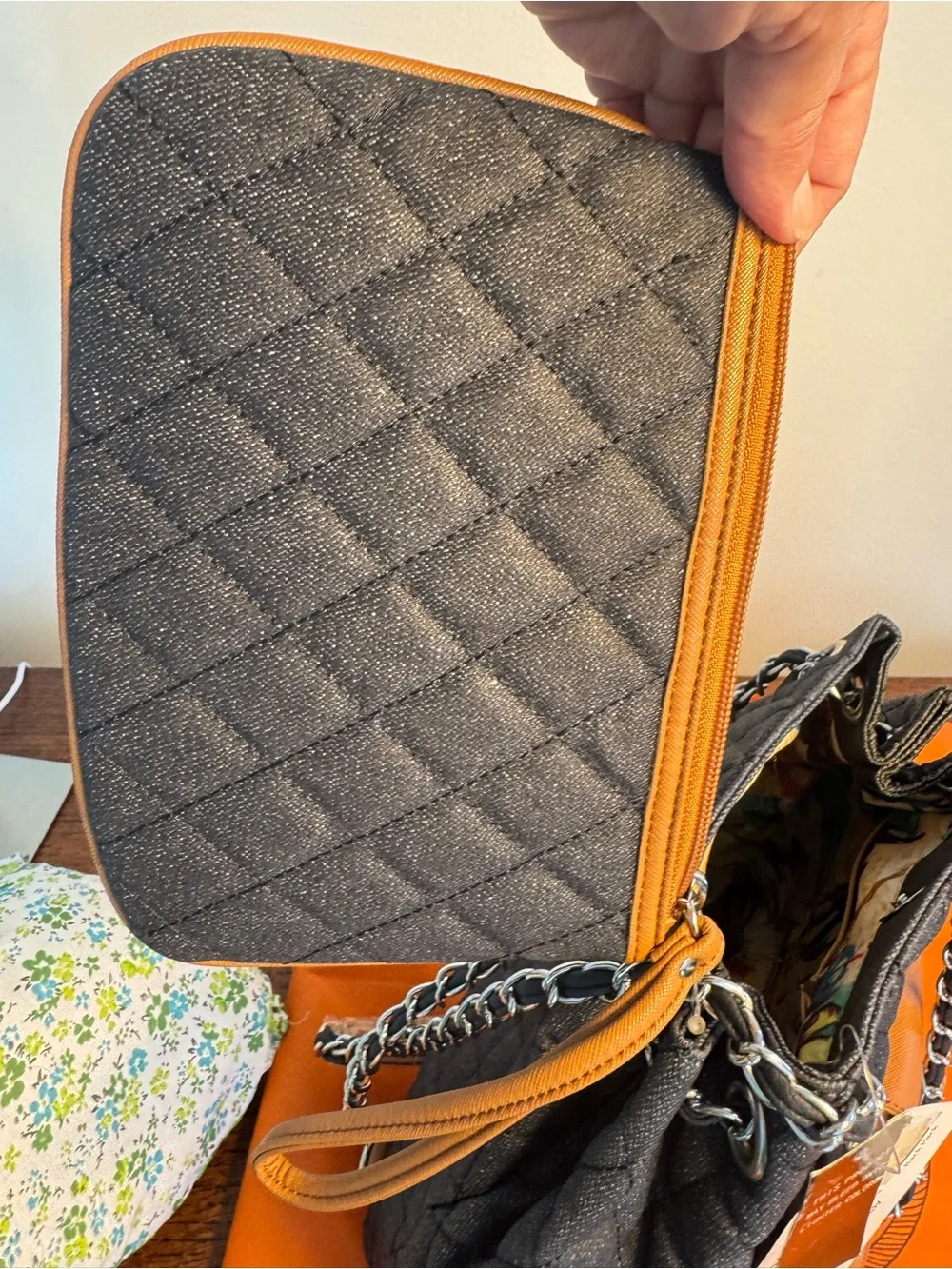 NWT Original by Sharif Quilted Denim Convertible Shopper/Crossbody/Backpack